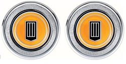 1979 - 1981 Camaro Door Panel Emblems Window Crank Block Offs, Orange Badge, Pair