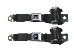 1975 - 1981 Camaro Black REAR 2-Point Retractable Seat Belts Set with OE STYLE GM Push Buttons