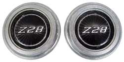 1980 - 1981 Camaro Z28 Door Panel Emblems, Black Window Crank Block Off, Pair
