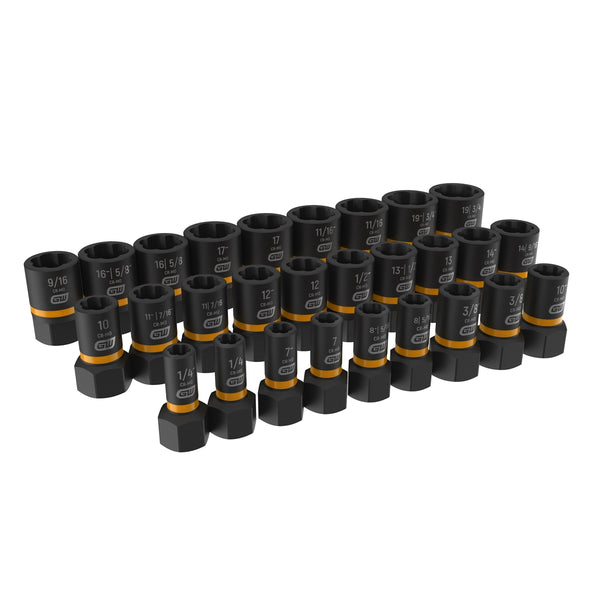 28-pc 1/4" & 3/8" Drive Bolt Biter Impact Extraction Socket Set