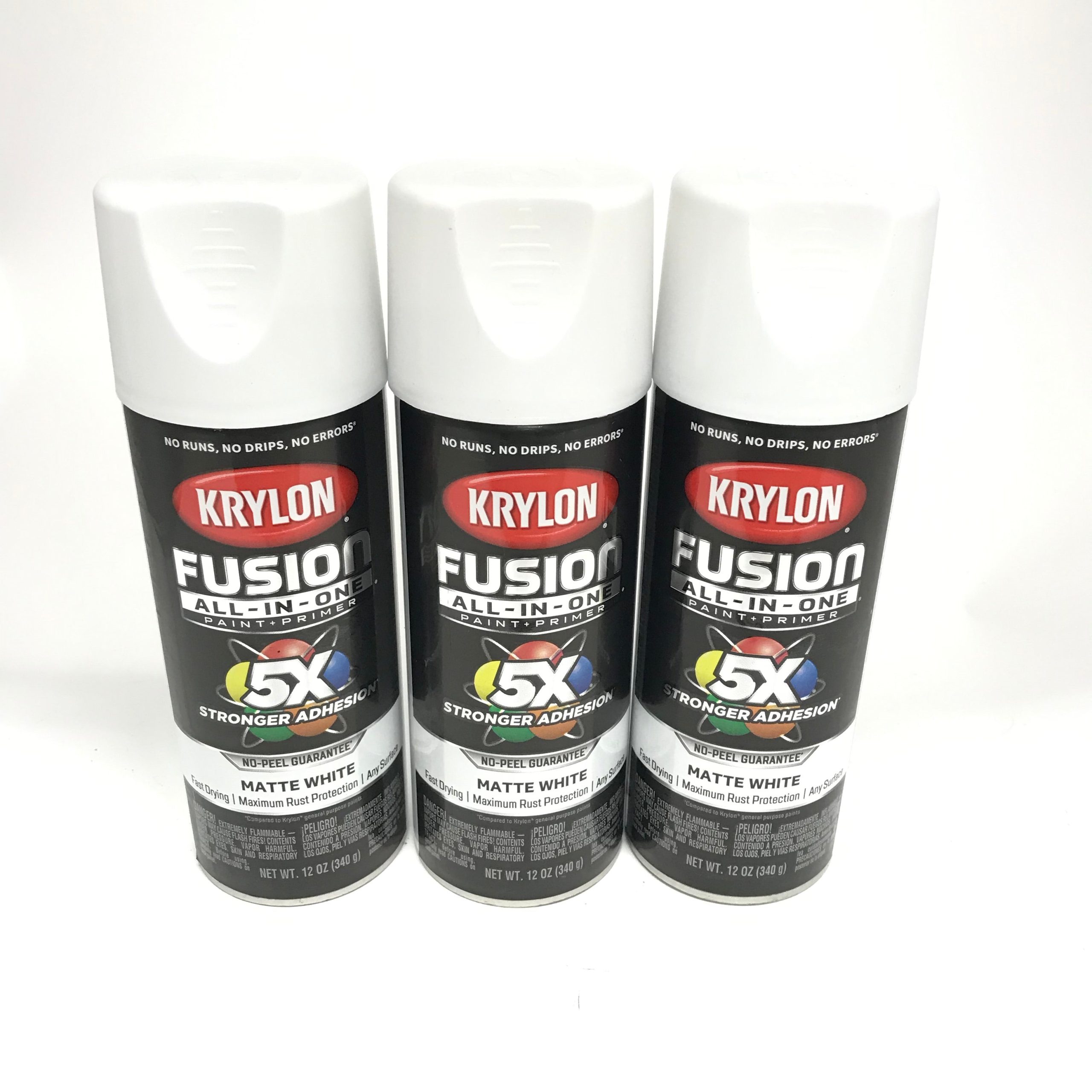 KRYLON 2764-3 PACK MATTE WHITE All-In-One Fusion Paint & Primer - No-Peel - 12 oz Aerosol