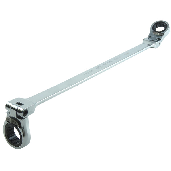 Ratcheting, Double Box End, Flexible Wrench, 14mm x 15mm, Extra Long, Reversible