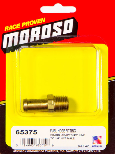 Moroso Fuel Hose Fitting 1/4 in NPT Male to 3/8 in Hose Barb Brass 65375