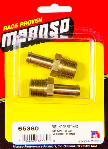 Moroso Fuel Hose Fitting 3/8 in NPT Male to 3/8 in Hose Barb Brass Pair 65380