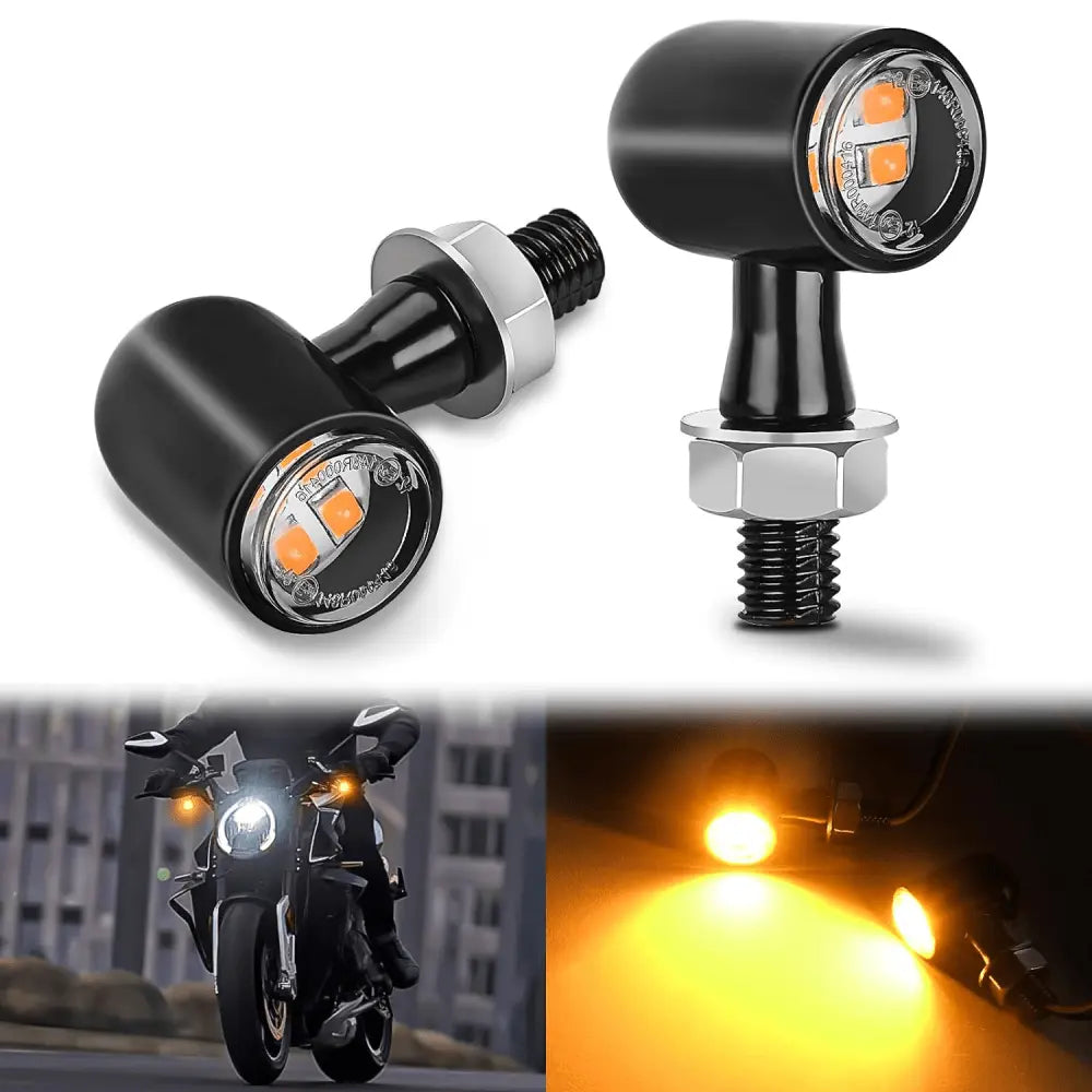 Motorcycle LED Turn Signals Front Indicator Light Yellow Beam Mini Size Blinkers Compatible with Harley Honda Kawasaki Suzuki Triumph Yamaha Cruiser