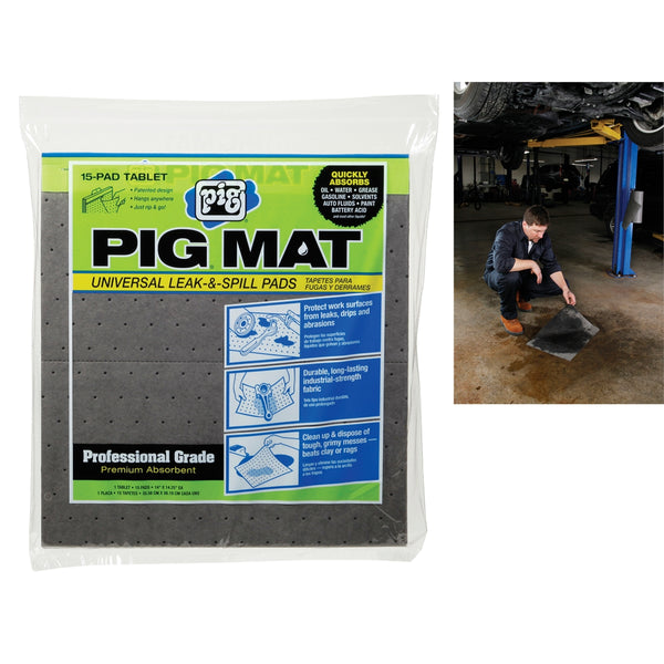 PIG Universal Light-Weight Absorbent Mat Tablet - 14" x 14.25" (15 Pads per Ta
