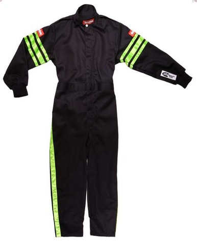 Racequip Black Suit Single Layer Kids Large Green Trim 1950795