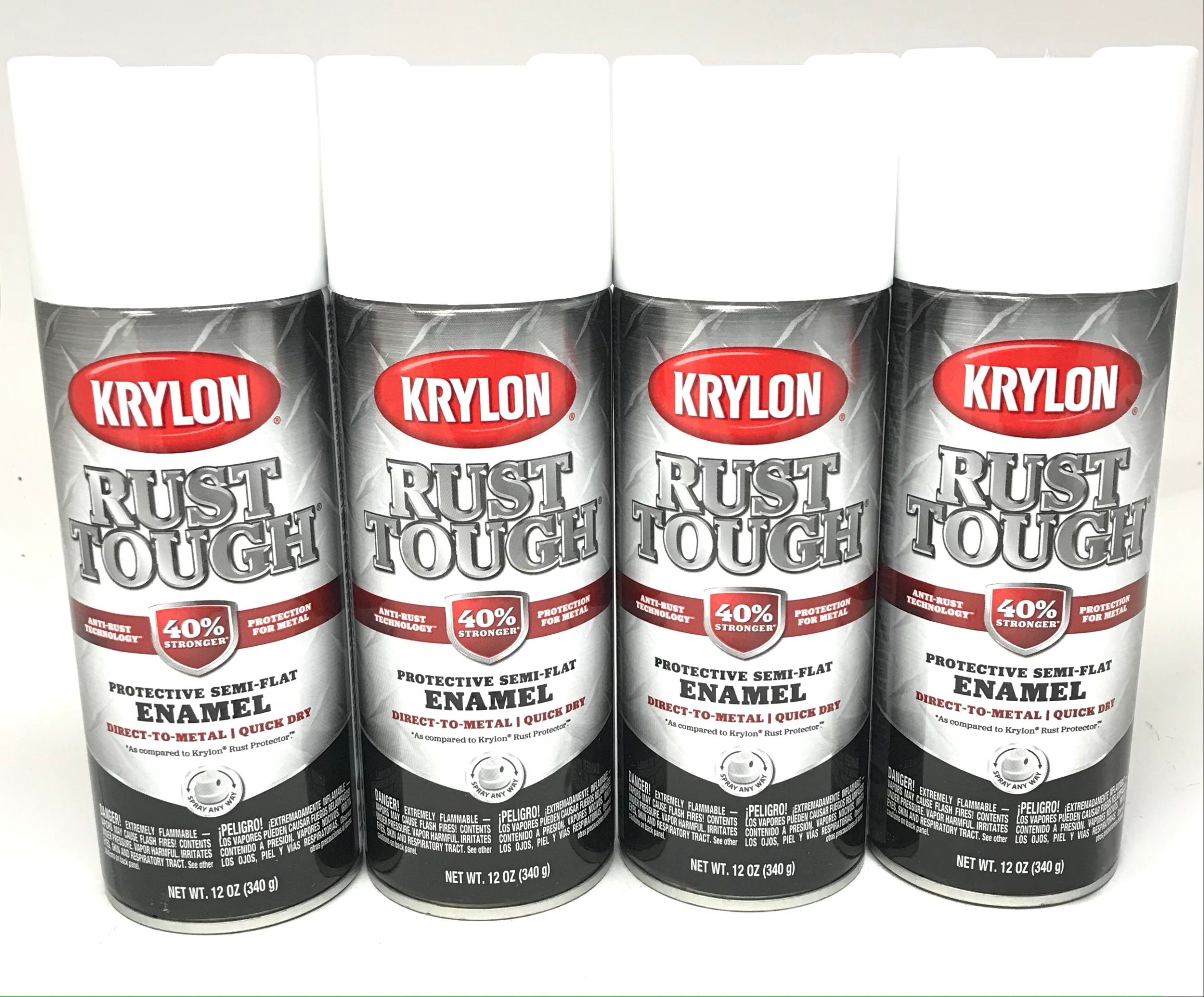 KRYLON RTA9201 SEMI-FLAT WHITE Rust Tough Protective Enamel - Quick Dry - 40% Stronger - 4 PACK