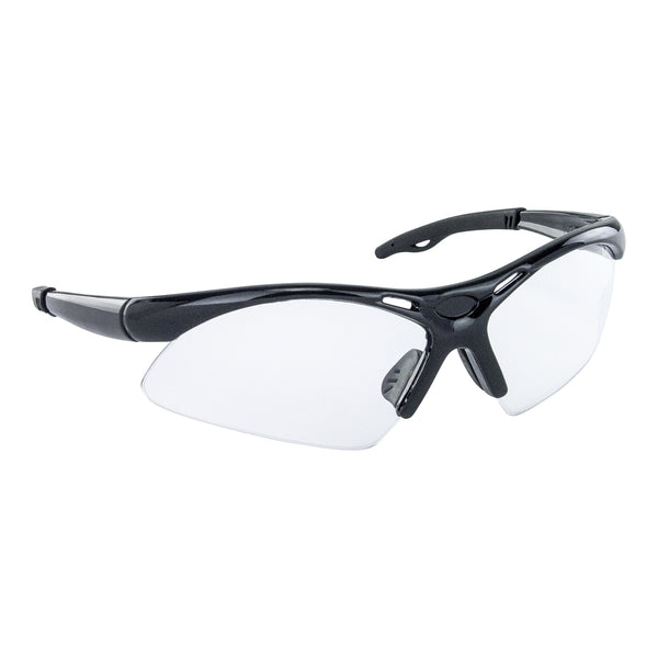 Safety Glasses, Diamondback, Wraparound Black Frame, Scratch Resistant, Anti-Fog, Clear Lens