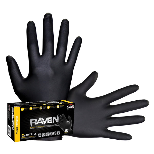 Raven Powder Free Black Nitrile Gloves - Large SAS66518