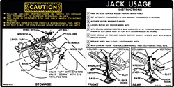 1974 - 1975 Camaro Trunk Jacking Instructions Decal with Regular Spare Tire, 341040