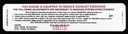 1970 Camaro Emission Decal, 396 with 375 Horsepower Big Block 3980213 and DT Code