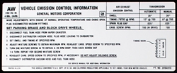 1971 Camaro Z28 Emission Decal, 350 High Performance, AW Code 3994019