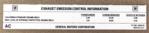 1971 Camaro California Exhaust Emission Windshield Decal, 396, 402 Big Block