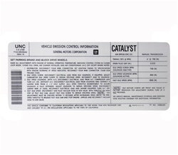 1985 Camaro Emission Decal 305 with Manual Transmission, UNC Code 14086585