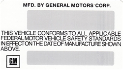 1975 Camaro Door Jam Vin Number Certification Decal