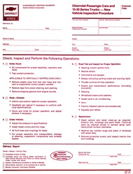 1971 - 1973 Camaro New Vehicle Pre-Delivery Inspection Check Sheet