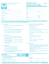 1974 - 1976 Camaro New Vehicle Pre-Delivery Inspection Check Sheet