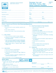 1978 Camaro New Vehicle Pre-Delivery Inspection Check Sheet