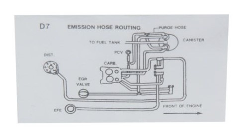 1979 Camaro Z28 Emission Hose Routing Decal, D7 Code