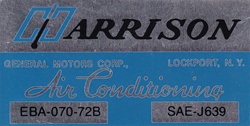 1972 Camaro Air Conditioning Evaporator Box, Harrison Decal