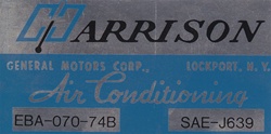 1974 Camaro Air Conditioning Evaporator Box, Harrison Decal