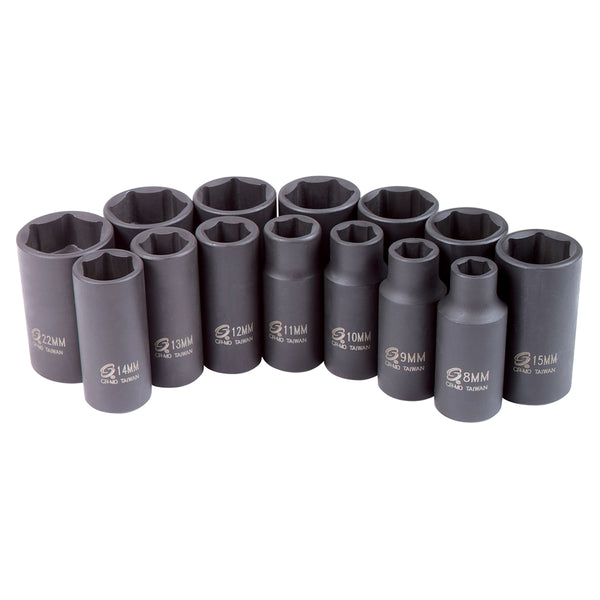 14 Piece 3/8" Drive Metric Mid-Depth Impact Socket Set