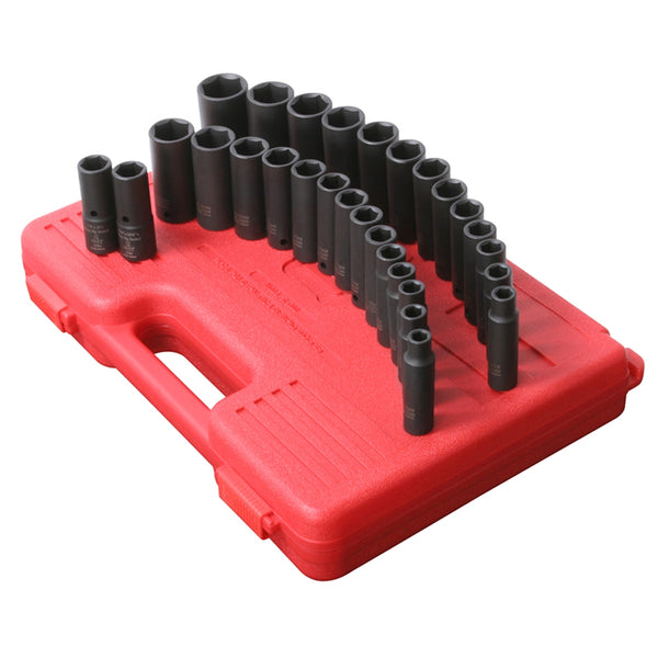 29 Piece 1/2" Drive 6 Point SAE and Metric Deep Impact Socket Set SUN5153DD