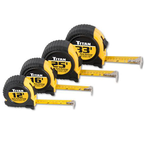 Tape Measure Set, Quick Read, Cushioned, 4 Piece, Contains 12', 16', 25' And 33'