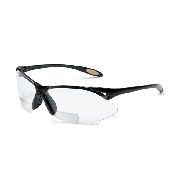 Safety Glasses, Bi-Focal Readers, +2.00, Sporty Black Frame, Wraparound Clear Ha