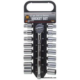 Performance Tool 17pc 1/2" Drive 6 Point Socket Set with Ratchet - SAE and Metric