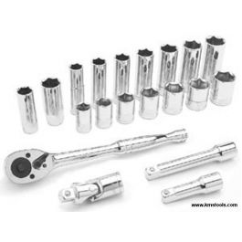 Performance Tool 20pc 3/8" Drive 6 Point Socket Set with Ratchet - SAE