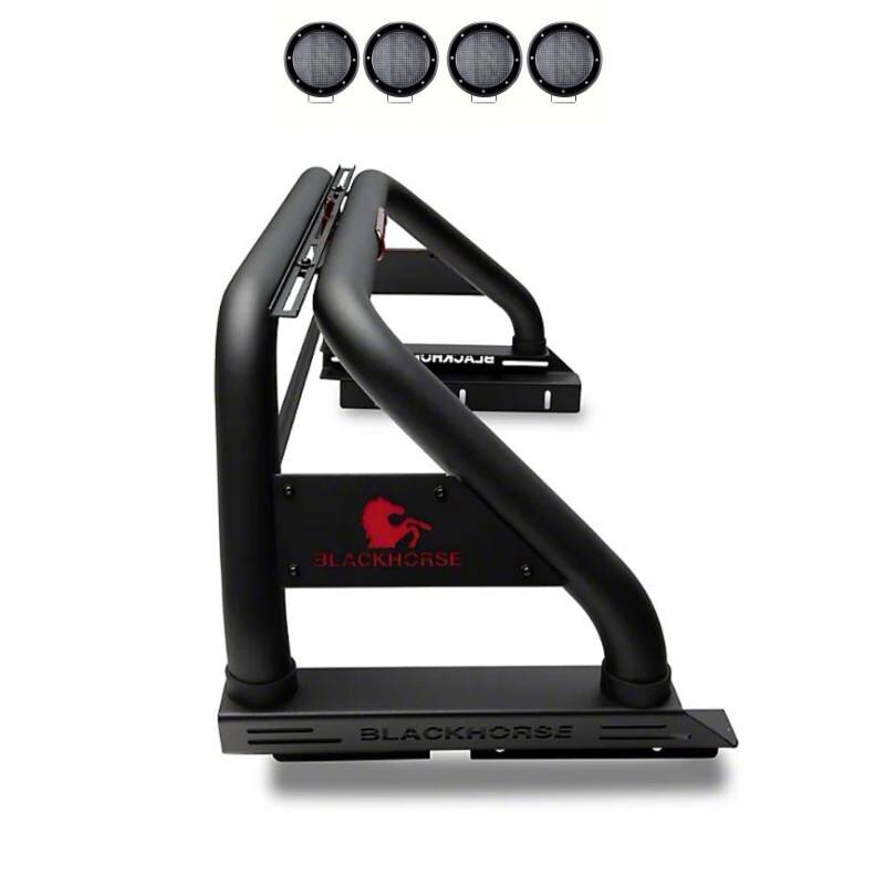 Black Horse Off Road Classic Roll Bar with 2 Sets of 5.3" Round LED Lights for 20-26 Jeep Gladiator JT