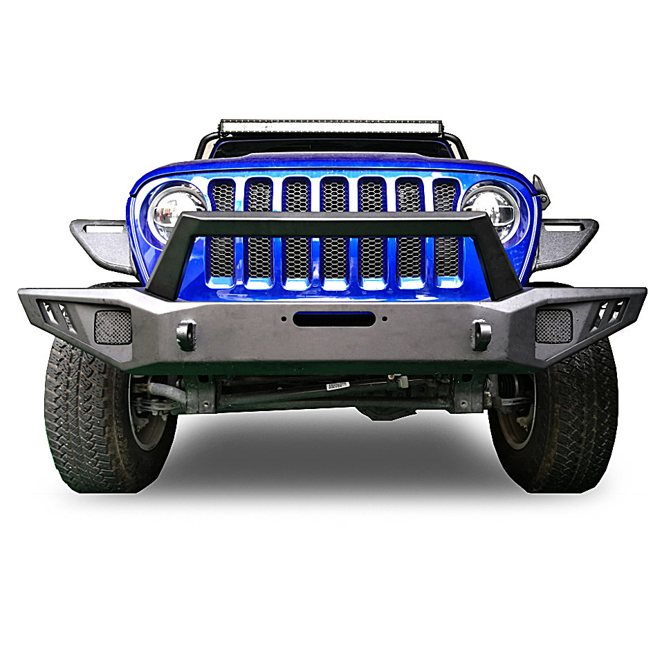 Black Horse Off Road AFB-WR19 Armour Front Bumper w/ Winch Slot for 18-26 Jeep Wrangler JL & Gladiator JT