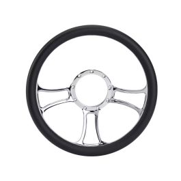 Billet Classic Chrome 14" 9 Hole Black Leather Steering Wheel