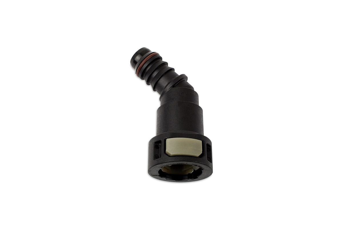 Hose Barb to SAE J2044 Female Quick Connect, 45-Degree