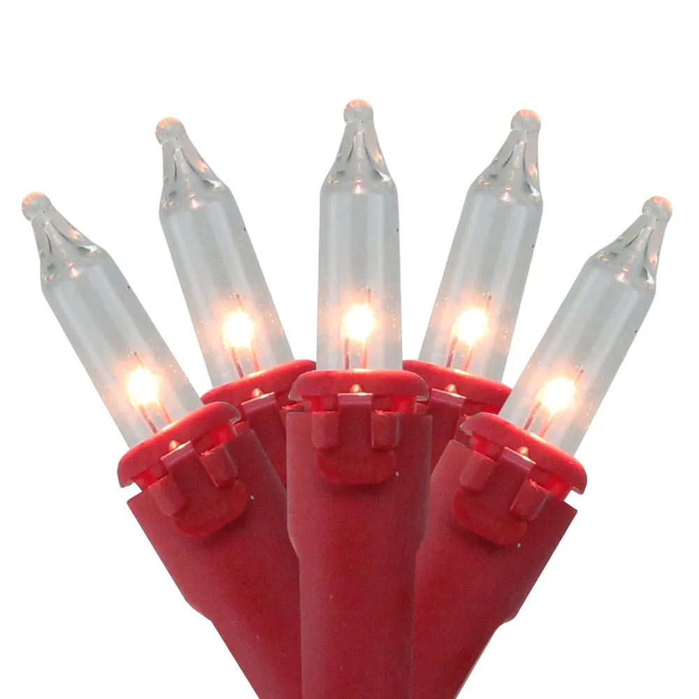 50ct Clear Mini Christmas Lights – 17ft, Red Wire