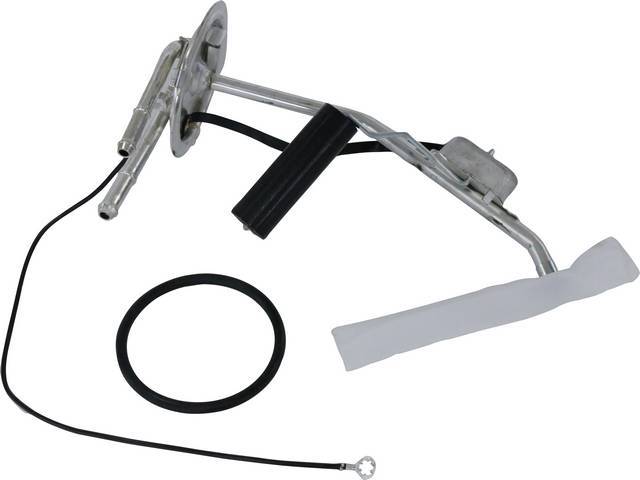SENDER GAUGE (SENDING UNIT), Fuel Tank, 3/8 Inch O.D. feed line w/ return line, Incl gasket and filter sock, 0-90 OHM, Repro