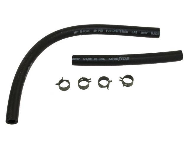 Fuel Line Hose and Clamp Kit, Single Feed, 3/8 inch diameter,Includes 3/8 inch hose and four clamps, reproduction