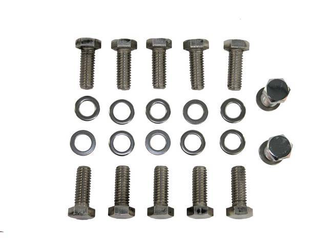 Intake Manifold Bolt and Washer Kit, (24) incl hex cap chrome plated bolts and 12 washers, reproduction