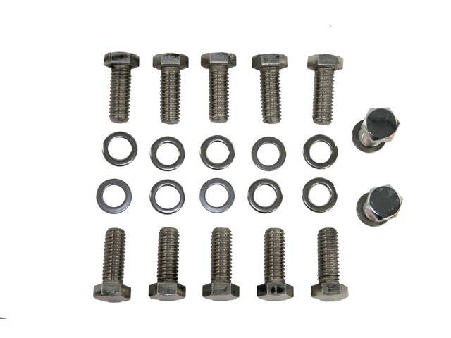 Intake Manifold Bolt and Washer Kit, (34) incl 18 hex cap chrome plated bolts and 16 washers, reproduction
