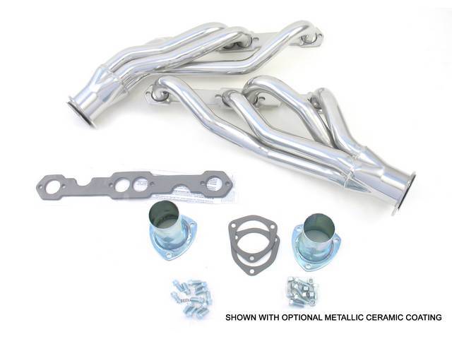 Headers, Mid Length, 1 5/8 inch primary tube, Round port and 3 inch collector w/ 2 1/2 inch reducer, Incl gaskets and header bolts, Raw steel finish, Patriot