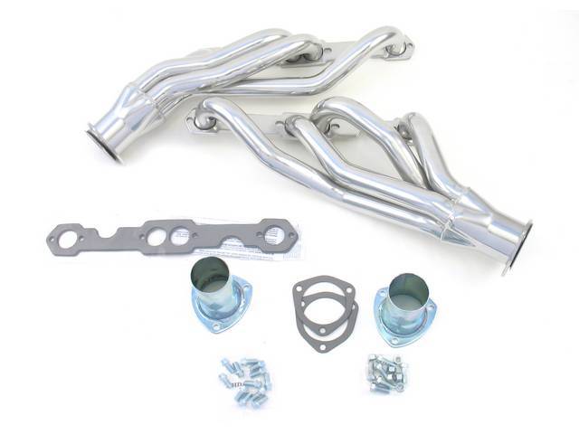 Headers, Mid Length, 1 5/8 inch primary tube, Round port and 3 inch collector w/ 2 1/2 inch reducer, Incl gaskets and header bolts, Ceramic finish, Patriot