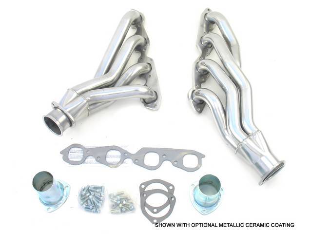 Headers, Mid Length, 1 3/4 inch primary tube, SAP port and 3 inch collector w/ 2 1/2 inch reducer, Incl gaskets and header bolts, Raw steel finish, Patriot