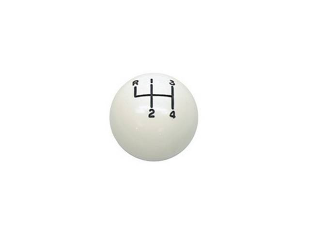 Shift Knob, 1 Piece, White W/ 4 Speed Pattern in Black, 5/16 Inch Thread, reproduction