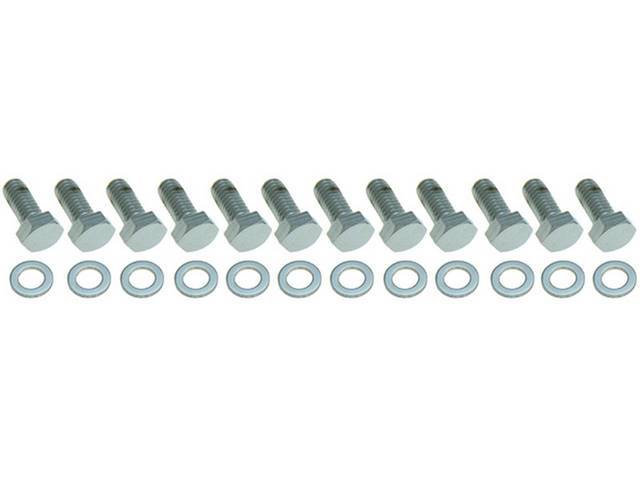 Transmission Pan Bolt Kit, (26) incl hex cap polished stainless bolts w/ *Bowtie*and flat washers, reproduction