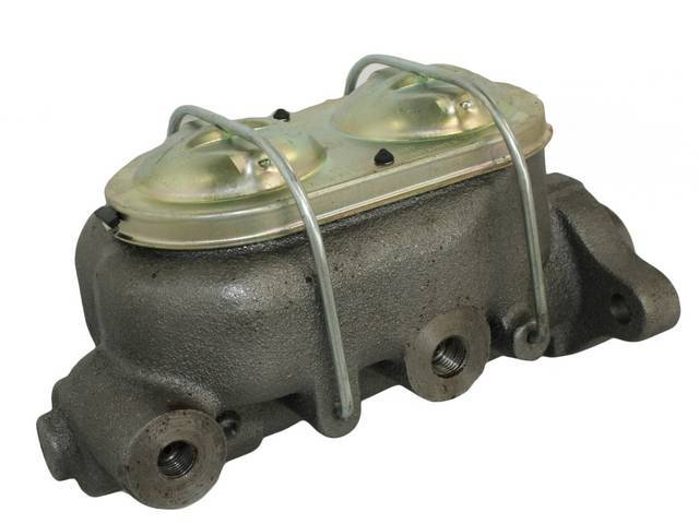 Master Cylinder, Dual Bowl, 1 1/8 Inch Bore, dual bail, zinc finish cap, w/o bleeder screws, reproduction