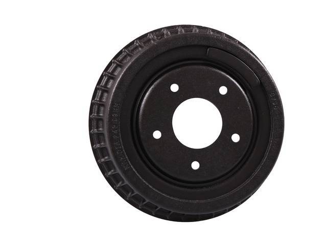 Rear brake drum, w/ Fins, 9 1/2 inch diameter x 2 inch depth on shoe area, reproduction