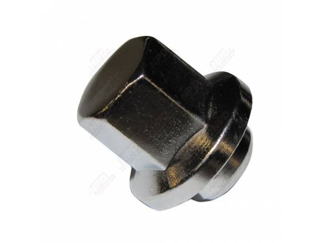 LUG NUT, Wheel, Hex Capped w/ Built-In Washer, 7/16 Inch-20 Thread, Chrome Finish, Repro