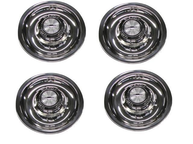 Rally Wheel Hub Cap Set, (8) Incl Four Short Style w/ *CHEVROLET MOTOR DIVISION*, reproduction